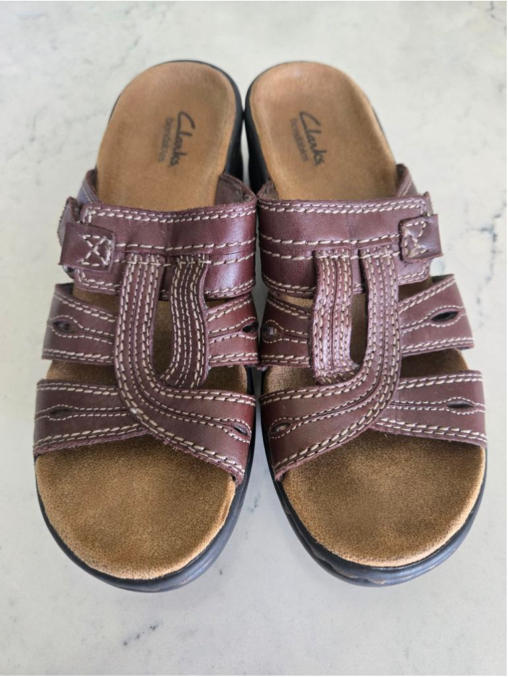 Women's Clarks Bendables Brown Leather Sandals Size 8 - Picture 2 of 11